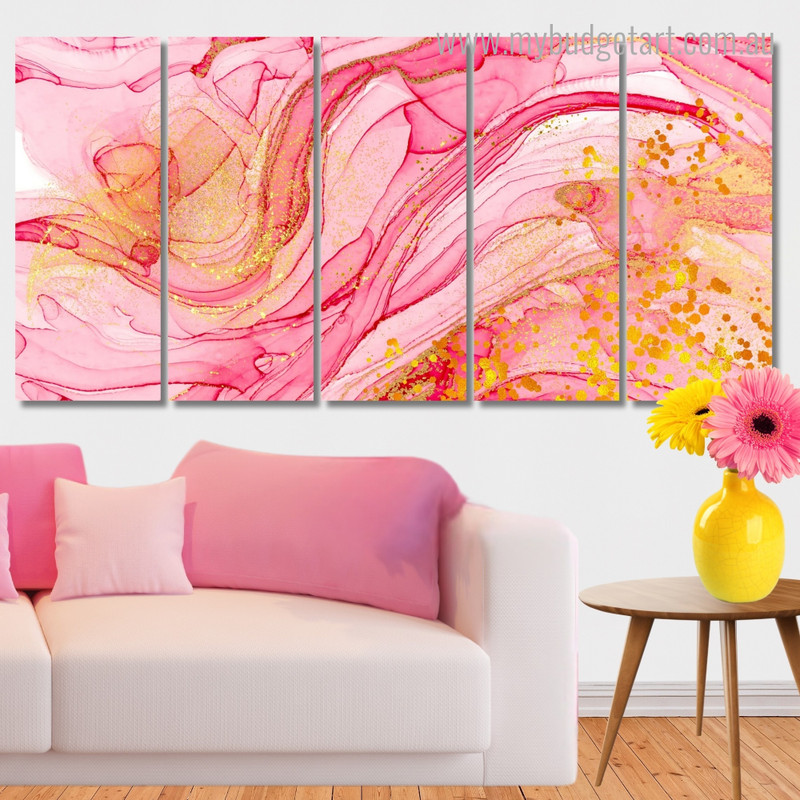 Luxury Gold Texture Abstract Modern Framed Painting Photo 5 Piece Framed Canvas Wall Art Prints Set For Office Décor