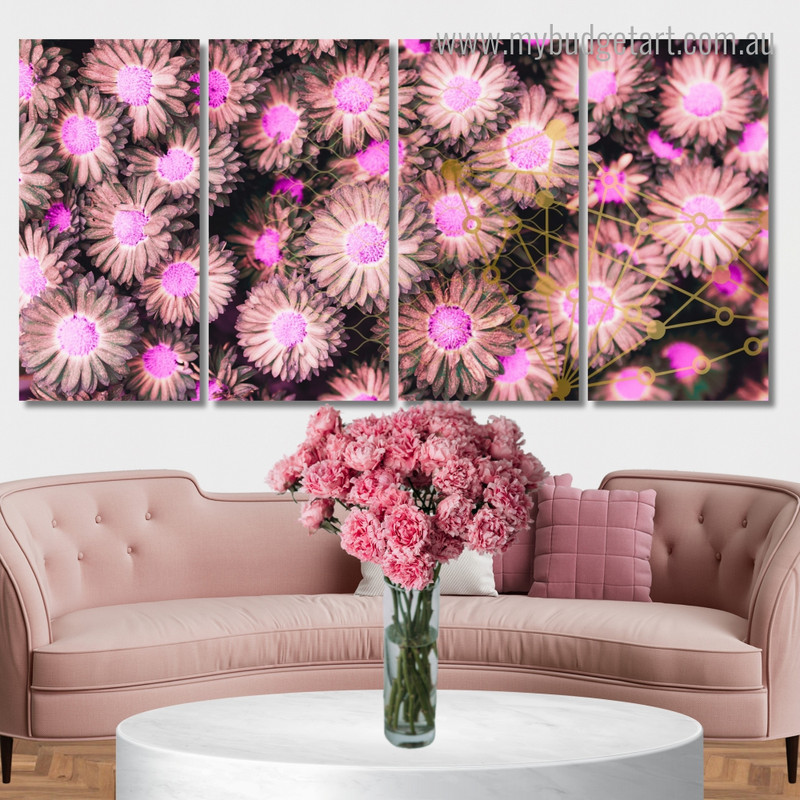Flowers Chrysanthemum Floral Modern Framed Painting Image 4 Piece Framed Wall Art Prints For Office Décor