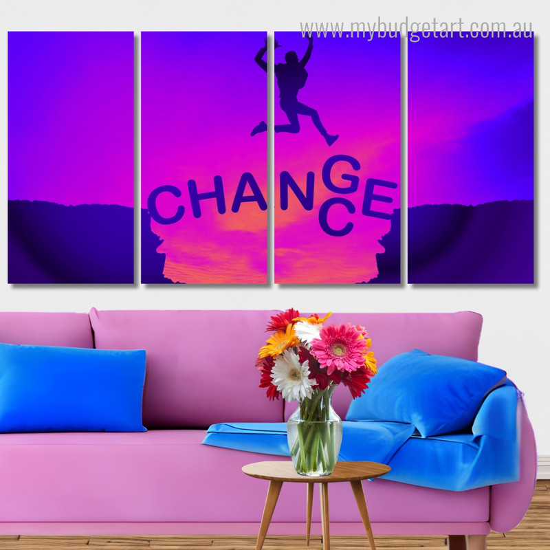 Motivation Chance Figure Modern Stretched Wall Art Image 4 Piece Framed Wall Art Canvas Prints Set For Drawing Room