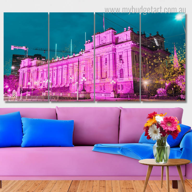Parliament House In Melbourne Australia Architecture Modern Stretched Painting Photo 4 Piece Wall Art Framed Canvas Prints Set For Living Room