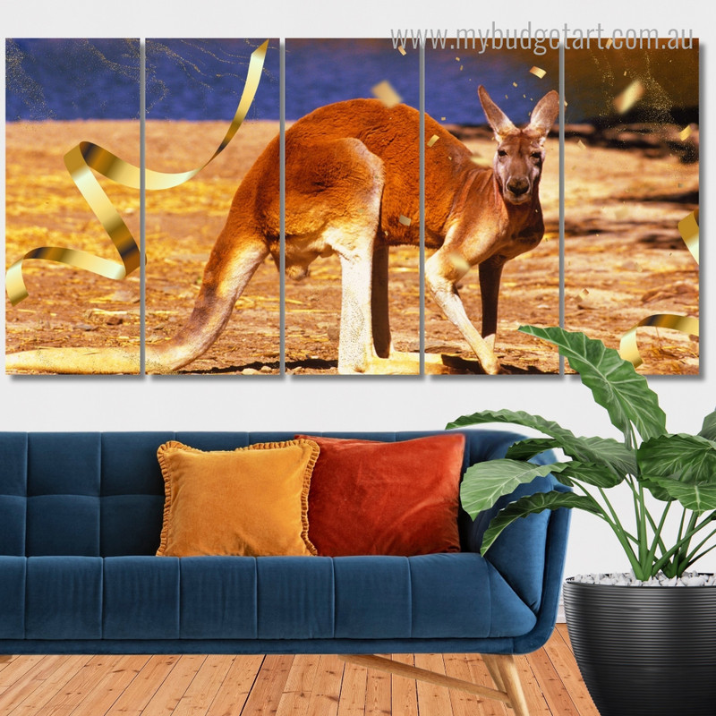 Kangaroo Australia Animal Modern Framed Painting Photograph 5 Piece Framed Canvas Wall Art Prints Set For Office Décor
