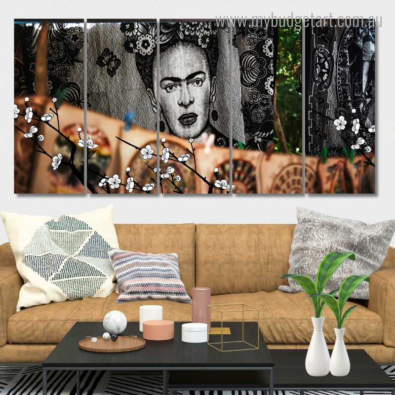 Frida Kahlo Figure Modern Stretched Painting Pictures 5 Piece Canvas Print Australia For Living Room
