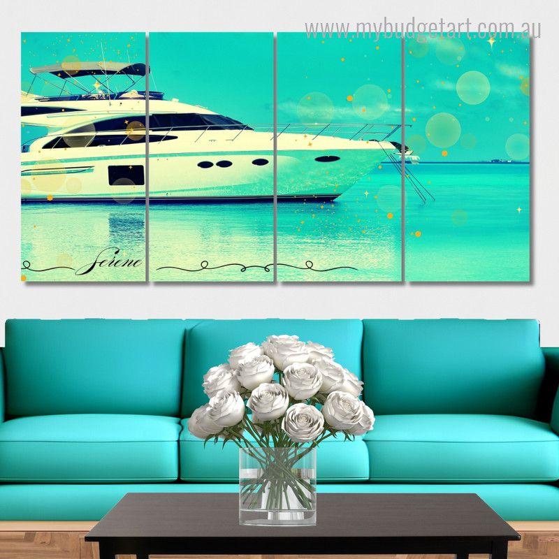 Yacht Parked At Jetty In Baros Maldives Sea And Ocean Modern Stretched Painting Image 4 Piece Wall Art Framed Canvas Prints Set For Home Decor