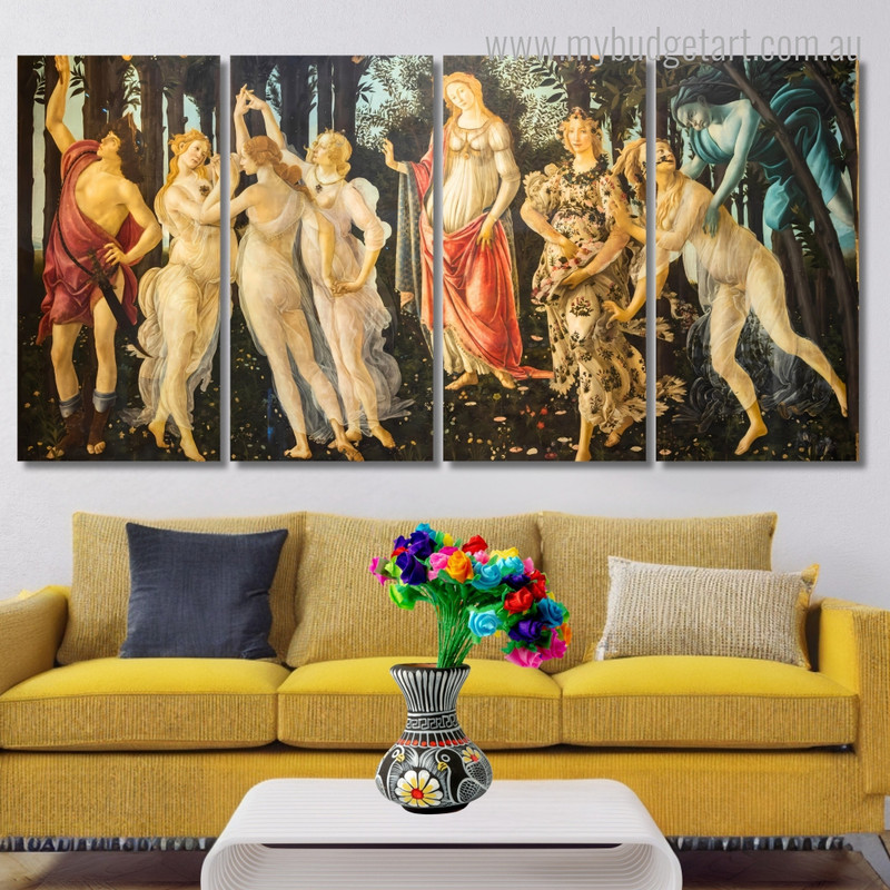 Primavera Sandro Botticelli Italy Figure Modern Stretched Painting Photo 4 Piece Wall Art Framed Canvas Prints Set For Living Room Primavera Sandro Botticelli Italy Figure Modern Stretched Painting Photo 4 Piece Wall Art Framed Canvas Prints Set For Living Room