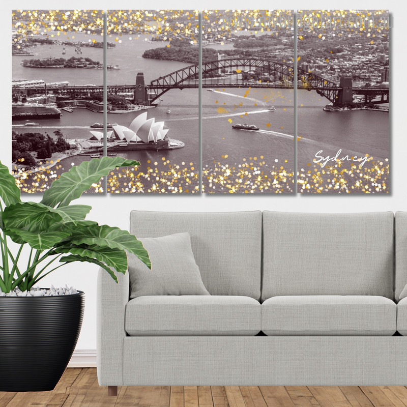 Australian City View Cityscape Modern Framed Painting Image 4 Piece Framed Wall Art Canvas Prints Set For Room Decor
