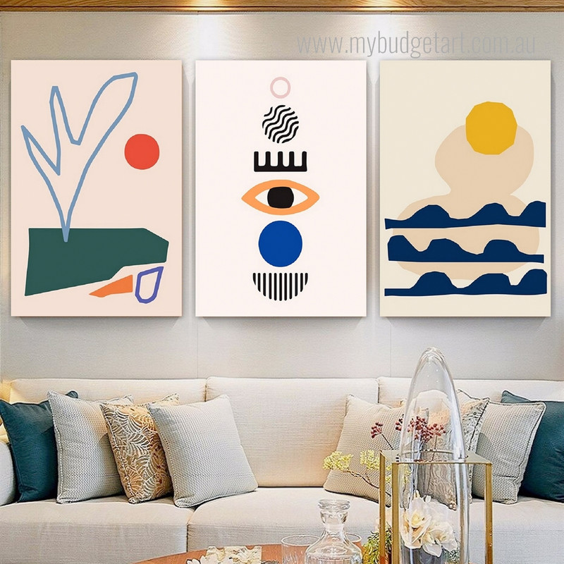 Abstract Sun Art Minimalist Artwork 3 Piece Multi Panel Canvas Prints for Room Wall Adornment
