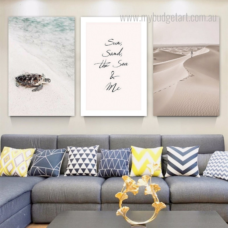 Sea Turtle Animal Landscape Minimalist Modern Framed Stretched Artwork 3 Piece Wall Art for Room Wall Garniture