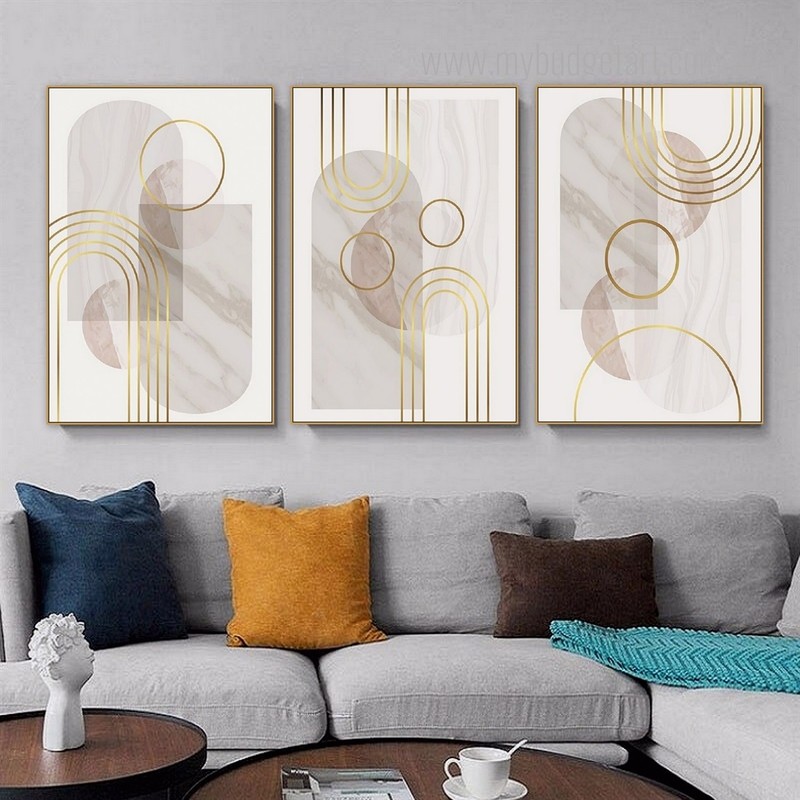 Winding Abstract Geometric Modern Stretched Framed Painting Picture 3 Piece Canvas Prints For Room Moulding