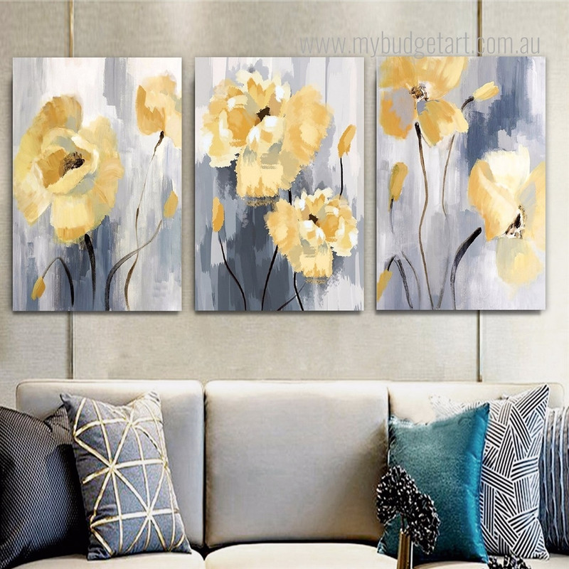 Blooming Flowers Abstract Modern Floral Art Framed Stretched Artwork 3 Piece Wall Art for Room Wall Decoration