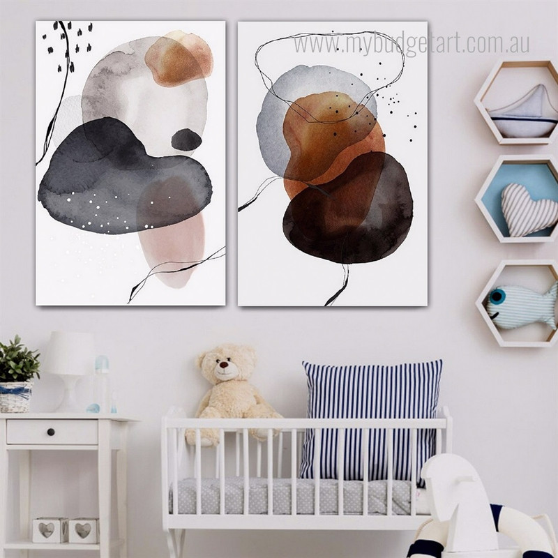 Ink Splashes Modern Abstract Watercolor Framed Stretched Artwork 2 Panel Canvas Prints for Room Wall Spruce