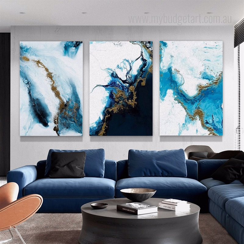 Marble Pattern Abstract Modern Stretched Framed Artwork 3 Piece Canvas Prints for Room Wall Spruce