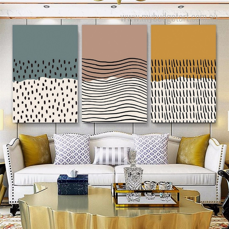 Wavy Streaks Modern Abstract Framed Stretched Artwork 3 Piece Wall Art Sets for Room Wall Ornament