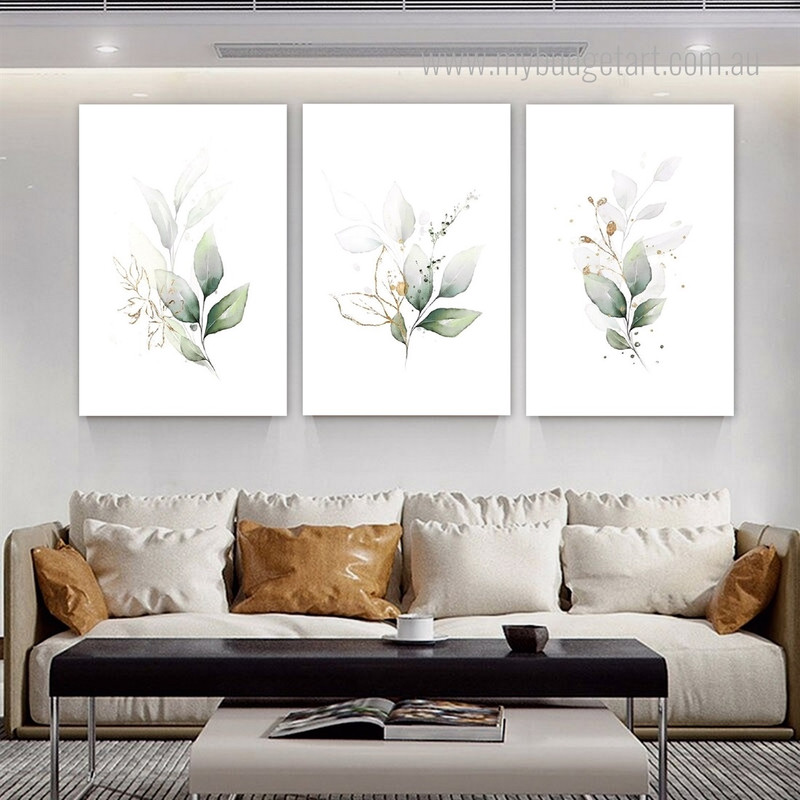 Leafy Botanical Watercolor Stretched Framed Artwork 3 Piece Wall Art for Room Wall Adornment