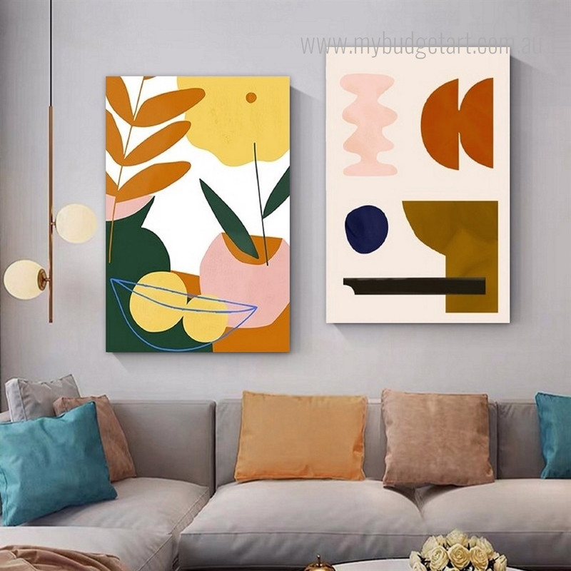 Shapescape Abstract Scandinavian Stretched Framed Artwork 2 Panel Canvas Prints for Room Wall Decoration