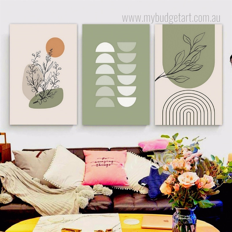 Semi Circles Abstract Minimalist Stretched Framed Artwork 3 Piece Wall Art for Room Wall Ornament