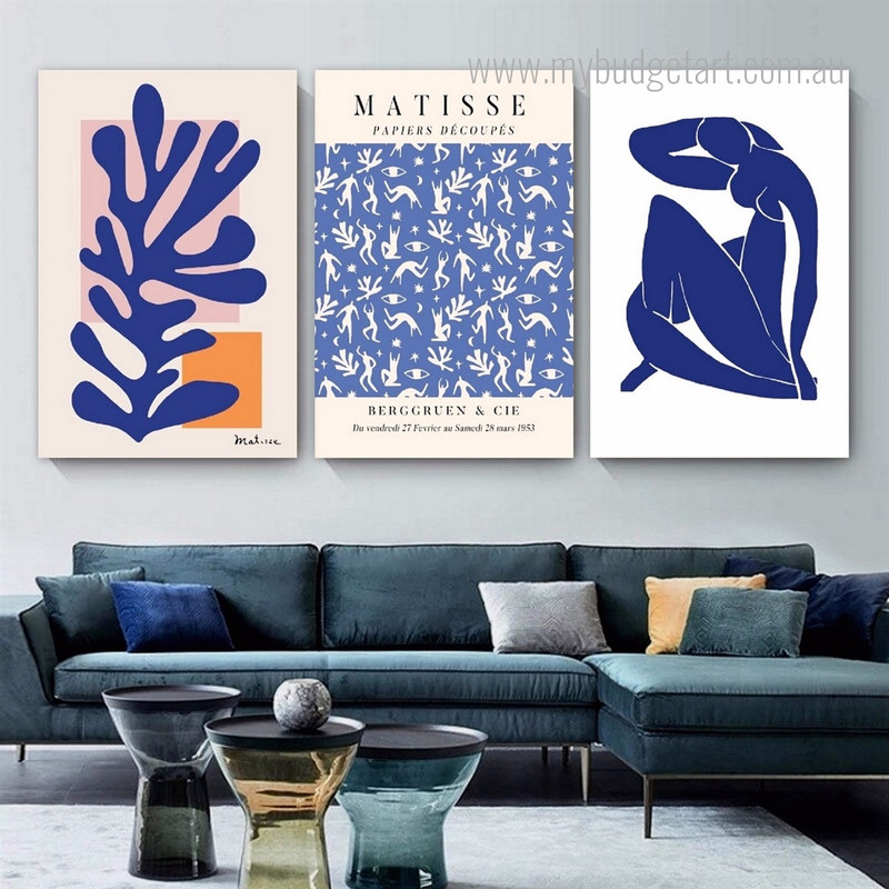 Human Nautch Abstract Figure 3 Piece Modern Art Set Pic Canvas Print for Room Wall Ornament