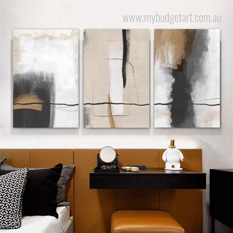 Brush Texture Abstract Watercolor Modern Stretched Framed Artwork 3 Piece Multi Panel Wall for Room Onlay