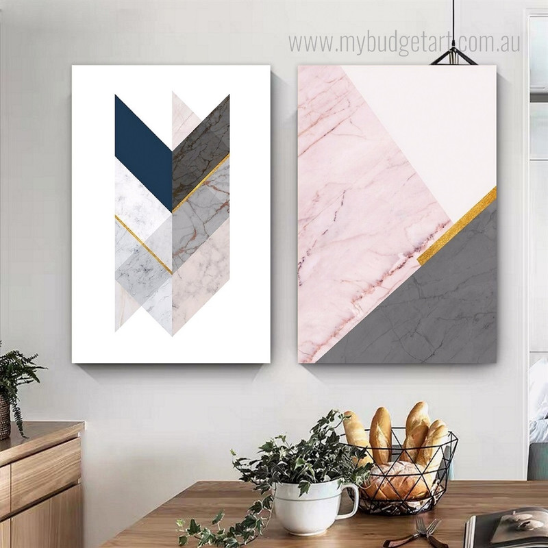 Calico Trigon Marble Square Modern Abstract Photograph Geometric 2 Piece Canvas Print Artwork Set for Room Wall Illumination