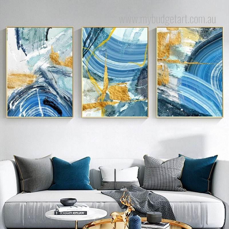 Texture Swirl Modern Abstract Stretched Framed Artwork 3 Panel Canvas Art for Room Garnish