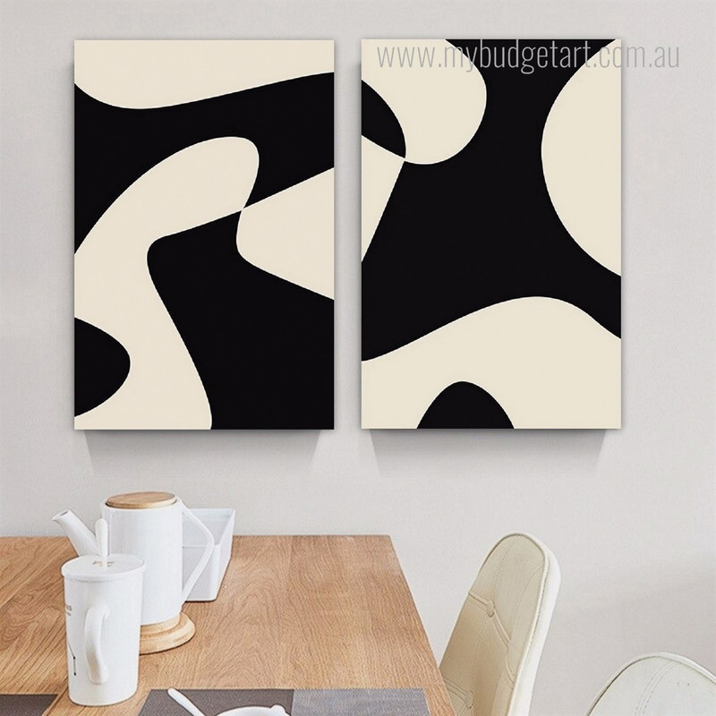 Black Blemishes Circle Geometric 2 Panel Modern Wall Hanging Set Art Image Abstract Canvas Print for Room Finery