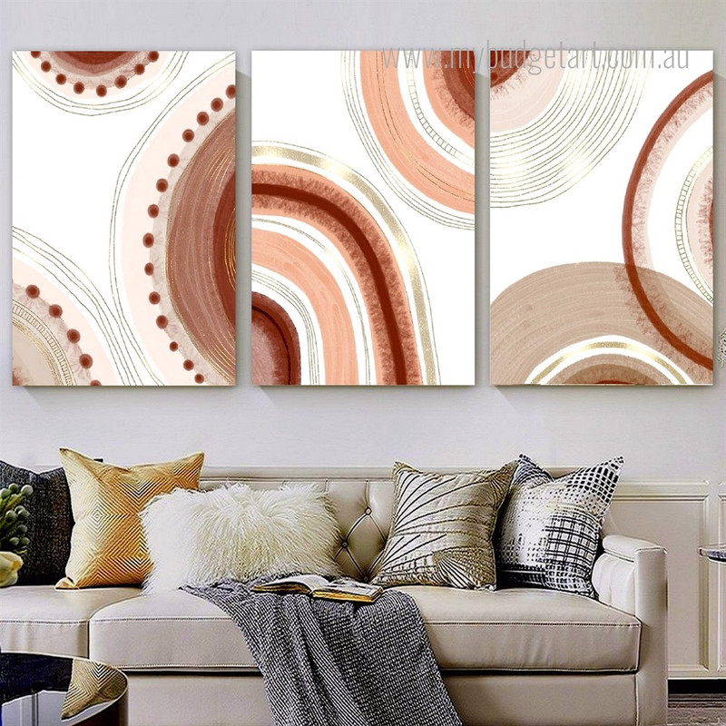 Quarterly Orb Strias Circles Abstract Scandinavian 3 Multi Panel Geometrical Artwork Set Photograph Print on Canvas for Room Wall Finery