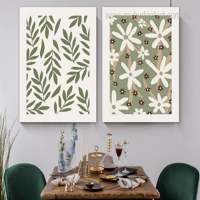 Green Leaves Botanical Flowers Vintage Retro Stretched Framed Artwork 2 Panel Canvas for Room Wall Decor Green Leaves Botanical Flowers Vintage Retro Stretched Framed Artwork 2 Panel Canvas for Room Wall Decor