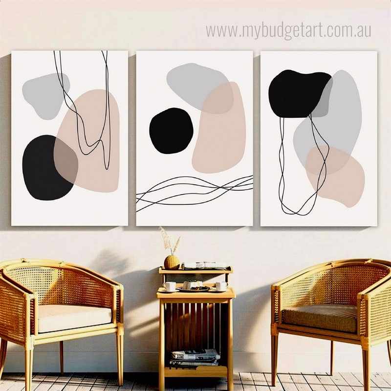 Abstract Geometric Art Minimalist Stretched Framed Artwork 3 Panel Canvas for Room Wall Decor