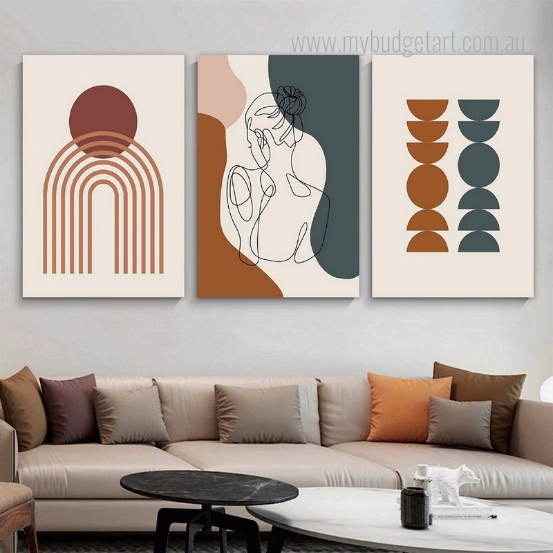 Moiety Rounds Circles Geometric Scandinavian 3 Multi Panel Painting Set Photograph Minimalist Print on Canvas for Wall Hanging Adornment