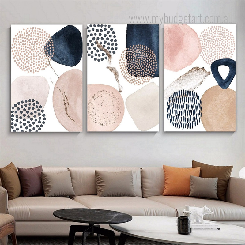 Jot Orbs Dots Watercolor Geometric 3 Panel Wall Hanging Set Art Image Abstract Canvas Print Sets for Room Assortment