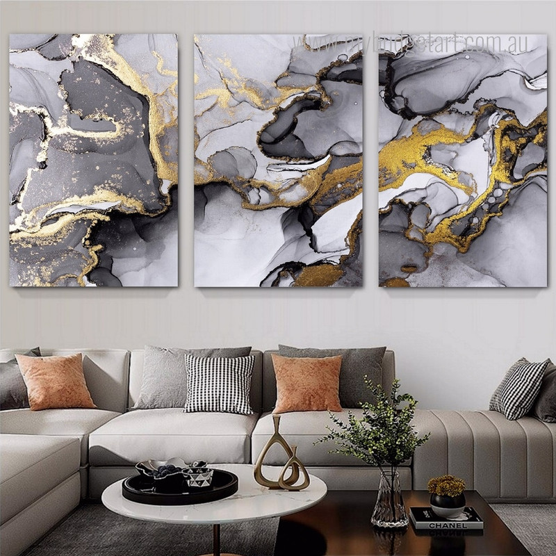 Ink Texture Abstract Nordic Stretched Framed Artwork 3 Piece Wall Art for Room Wall Garnish