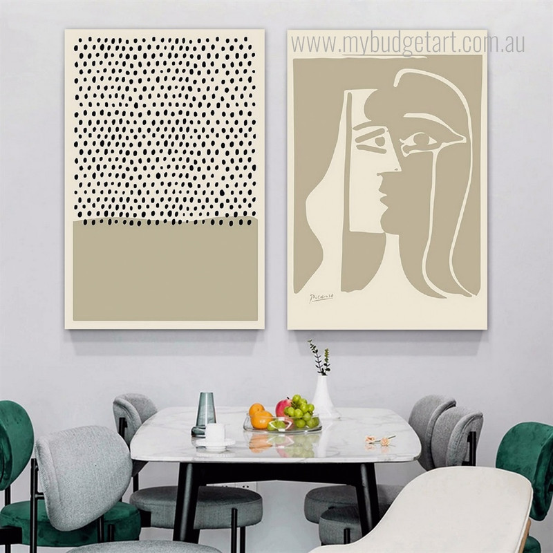 The Kiss Pablo Picasso Abstract Woman Vintage Artwork Reproduction Stretched Framed Artwork 2 Piece Canvas Art for Room Wall Adorn