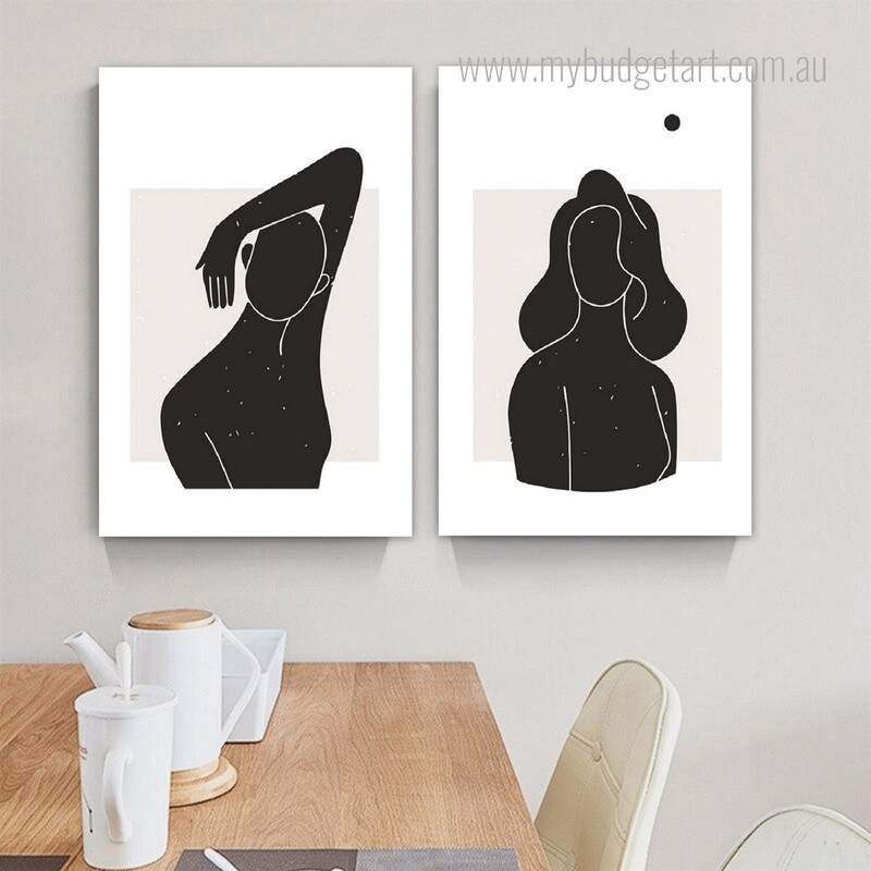 Black Lassie Dots Nordic Minimalist Wall Artwork Photograph Minimalist 2 Multi Panel Figure Canvas Print for Room Assortment