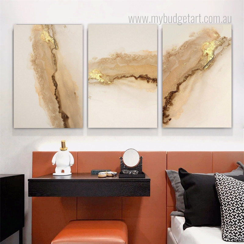 Golden Taint Marble Spots Modern Abstract 3 Multi Panel Minimalist Artwork Set Picture Canvas Print for Wall Hanging Ornamentation