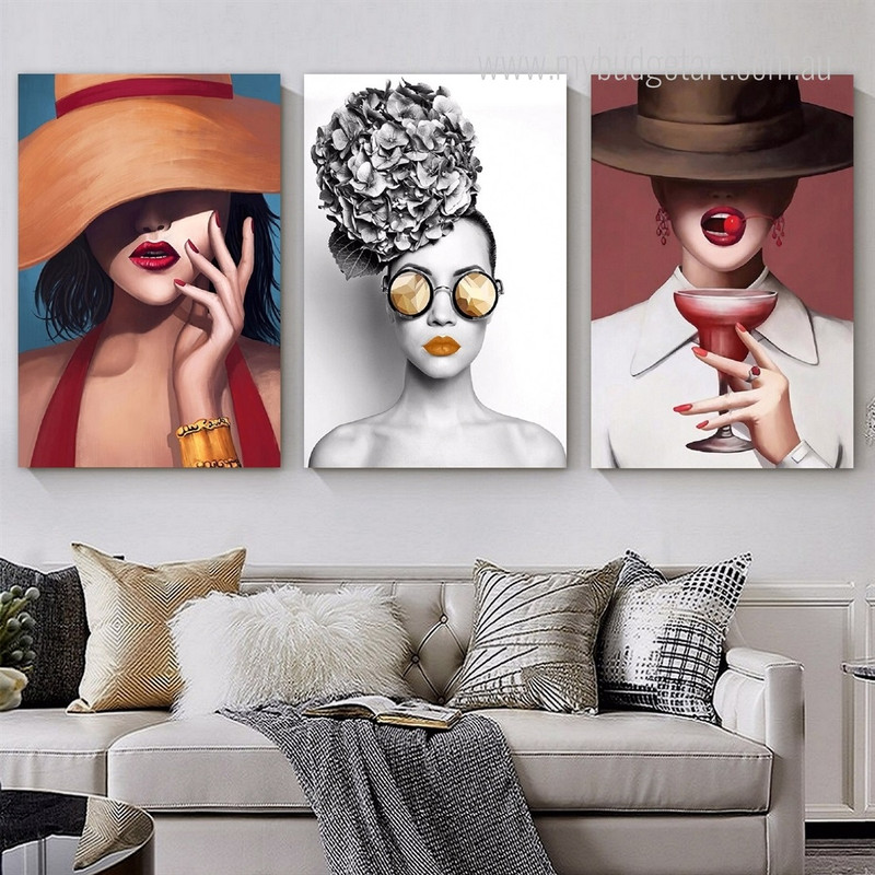 Fashionable Squaw Fashion Modern Photograph Figure 3 Piece Canvas Print Set for Room Wall Art Embellishment