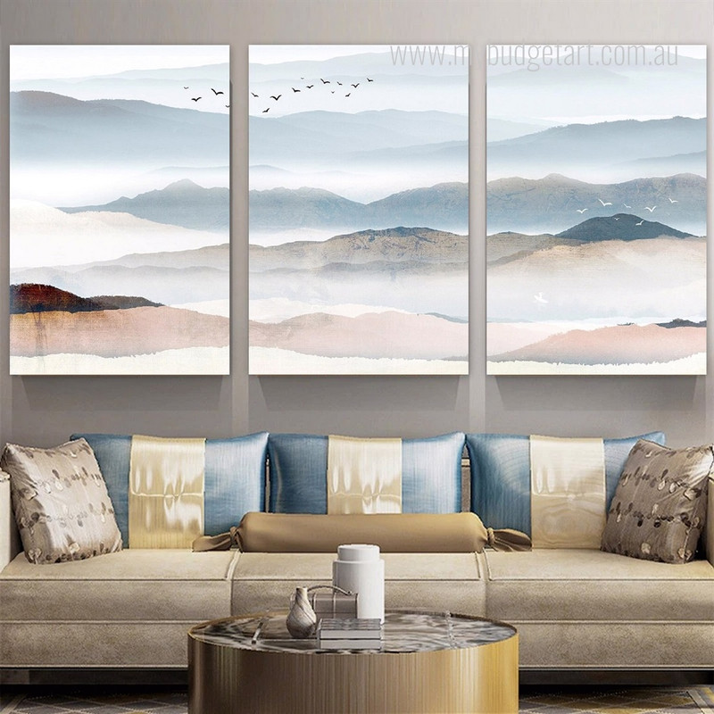 Mountain Fowl Modern Naturescape 3 Multi Panel Painting Set Bird Photograph Canvas Print for Home Wall Adornment