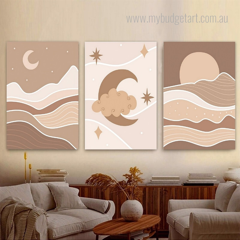 Daystar Cloud Moon Landscape Cheap 3 Multi Panel Scandinavian Wall Art Photograph Kids Nursery Canvas Print for Room Garniture