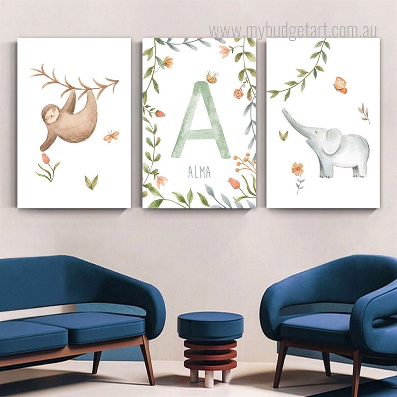 Animated Monkey Flowers Minimalist Nursery 3 Piece Floral Painting Sets Photograph Animal Custom Canvas Print for Wall Hanging Onlay