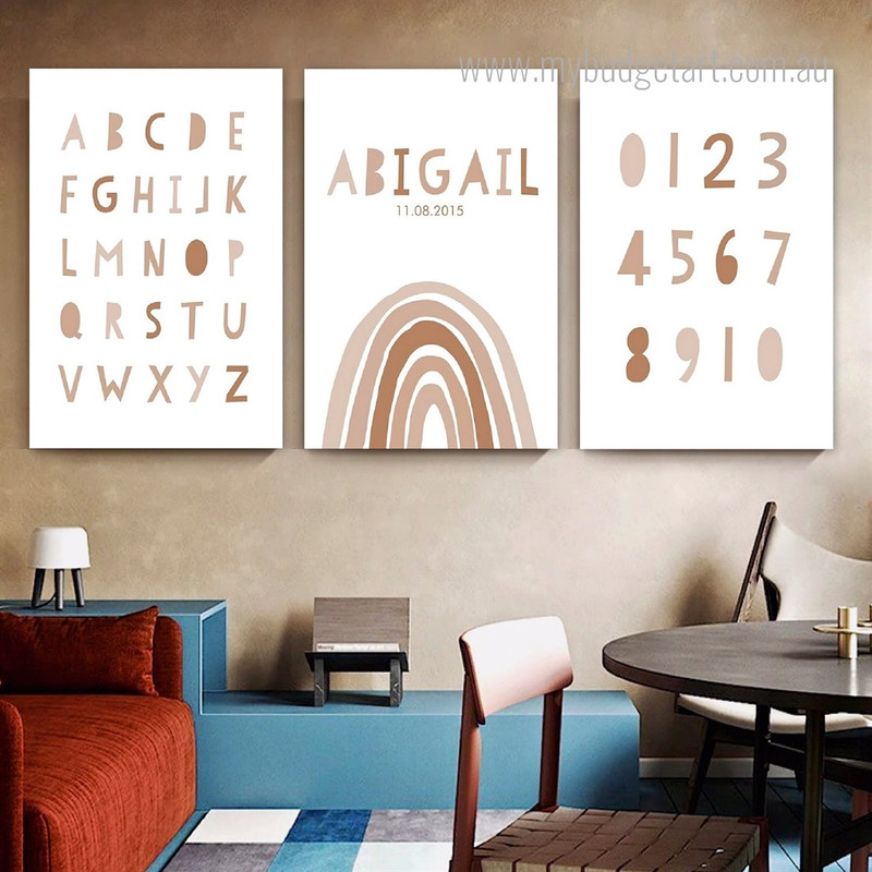 Curved Rainbow Lineaments Modern Geometric 3 Multi Piece Wall Art Set Minimalist Photograph Kids Nursery Custom Canvas Print for Room Ornament