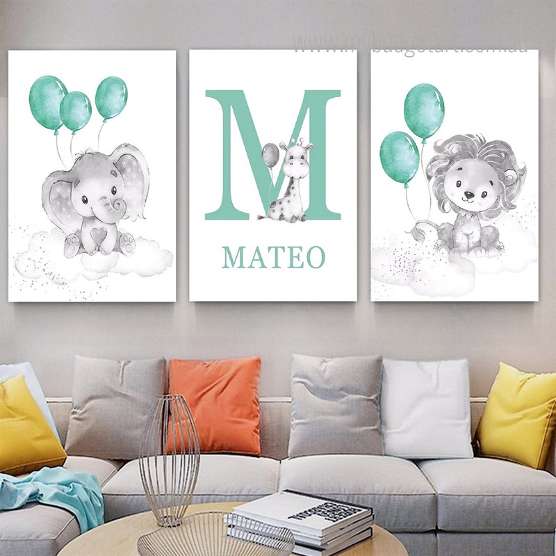 Cute Lion Cartoon Modern Animal Photograph Minimalist 3 Piece Set Kids Nursery Custom Canvas Print for Room Wall Art Flourish