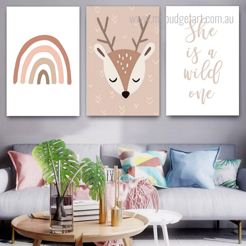 She Is A Wild One Minimalist Scandinavian Cheap 3 Multi Panel Animal Wall Art Photograph Kids Nursery Canvas Prints for Room Garniture
