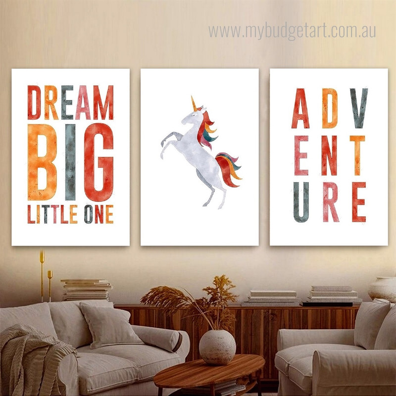 Adventure Horse Minimalist Photo Animal 3 Piece Quotes Set Kids Nursery Canvas Print for Room Wall Art Assortment