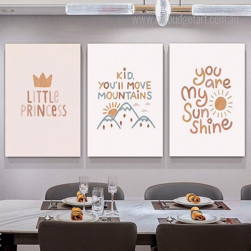 Little Princess Scandinavian 3 Piece Quotes Sets Painting Pic Nursery Canvas Prints for Room Wall Drape