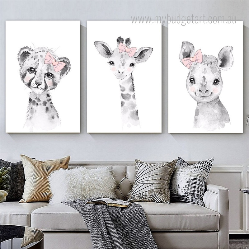 Calf And Cub Watercolour Animal 3 Panel Set Artwork Photograph Nursery Print On Canvas Room Wall Tracery