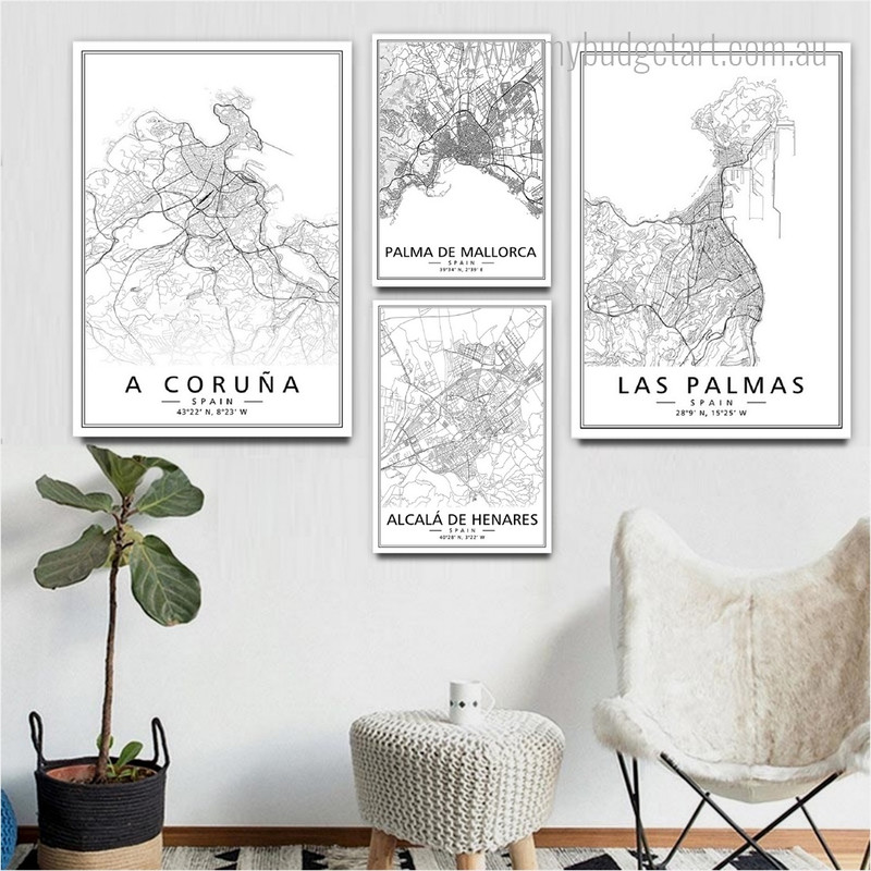 Las Palmas Map Modern Abstract Stretched Artwork Picture 4 Piece Multi Panel Wall Art for Wall Decor Las Palmas Map Modern Abstract Stretched Artwork Picture 4 Piece Multi Panel Wall Art for Wall Decor