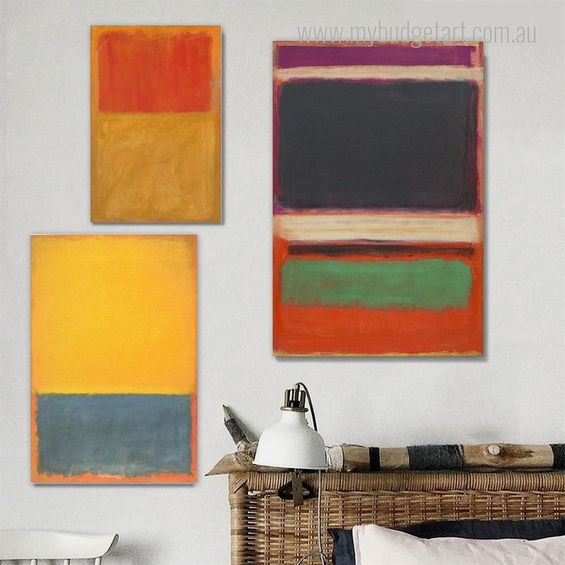 Horizontal Rectangular Flaws Abstract Modern 3 Piece Set Rolled Painting Photograph Print on Canvas Home Wall Drape