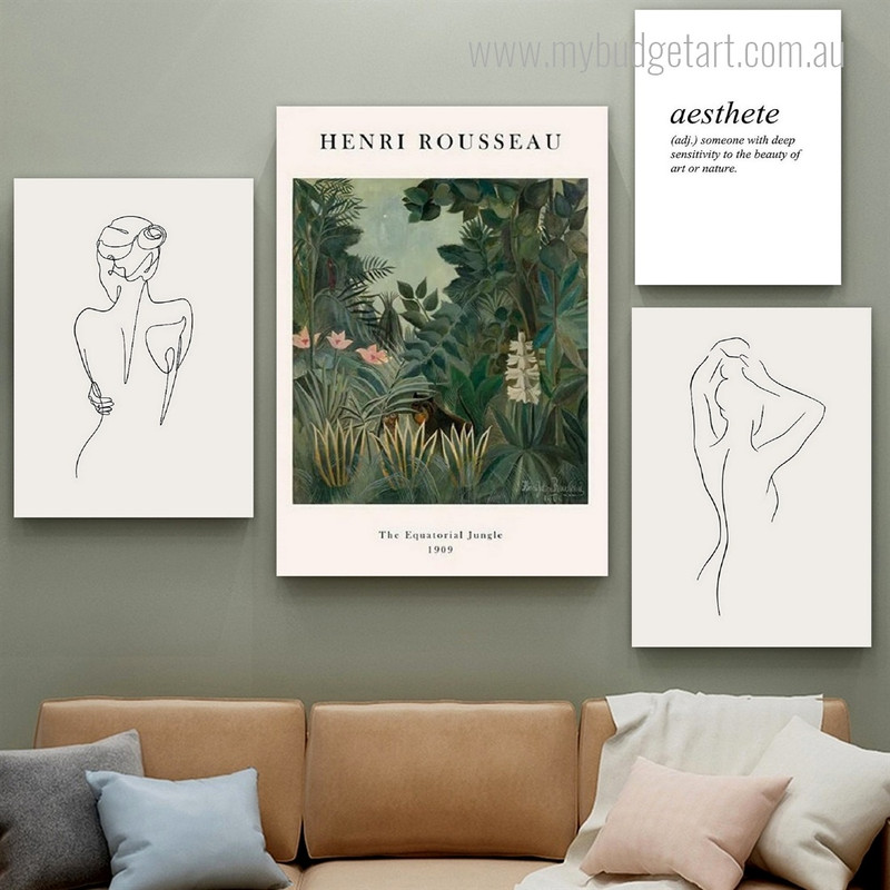 The Equatorial Jungle Leaves Modern Landscape Abstract Stretched Canvas Print 4 Piece Set Photograph for Room Wall Art Equipment