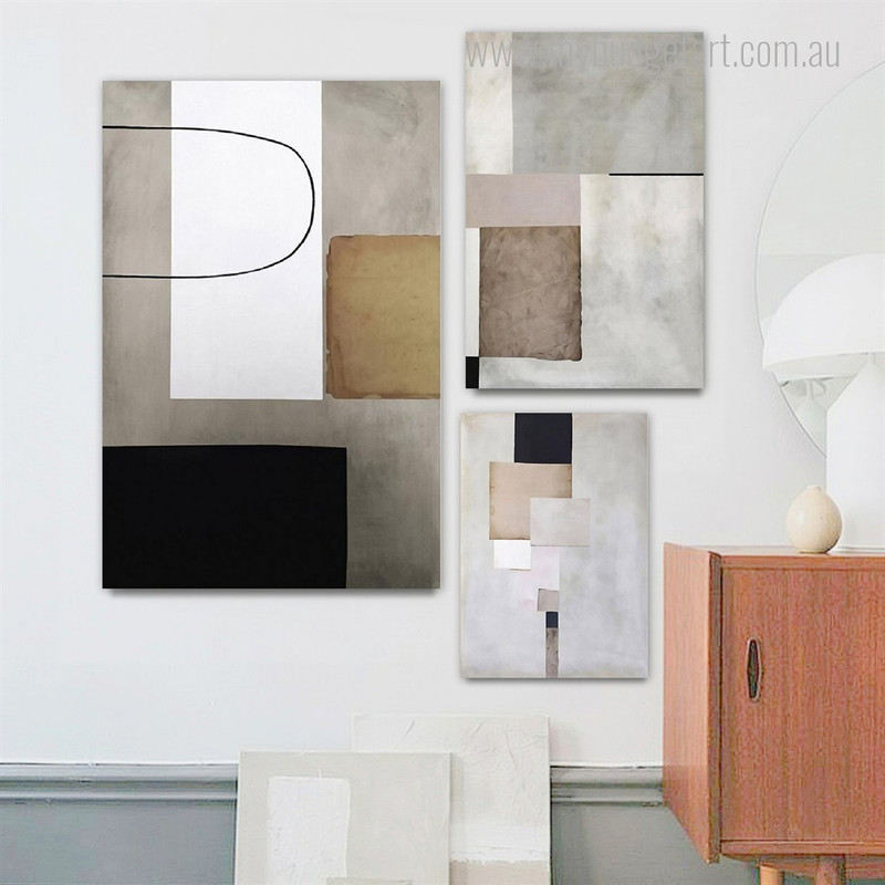 Warm Color Blocks Abstract Contemporary Framed Artwork Photo 3 Piece Multi Panel Wall Art for Room Ornament