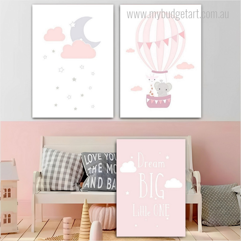 Pretty Stars Cute Animal Nursery Kids Modern Artwork Picture 3 Piece Canvas Art for Room Wall Ornament