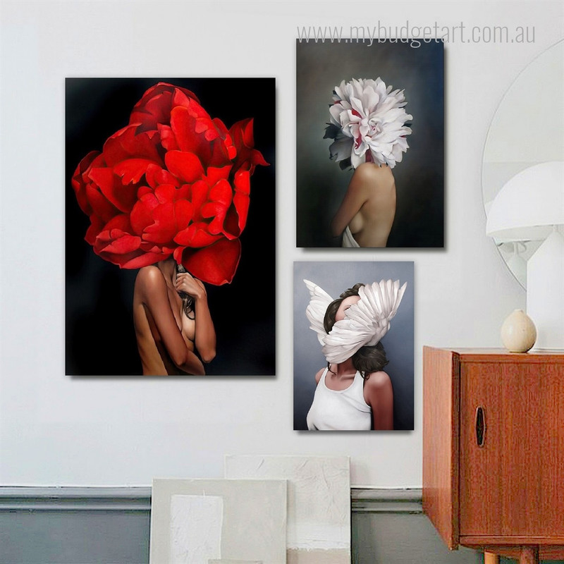 Stylish Women Floral Abstract Figure Fashion Style Modern Artwork Photo 5 Panel Canvas Set for Room Wall Onlay