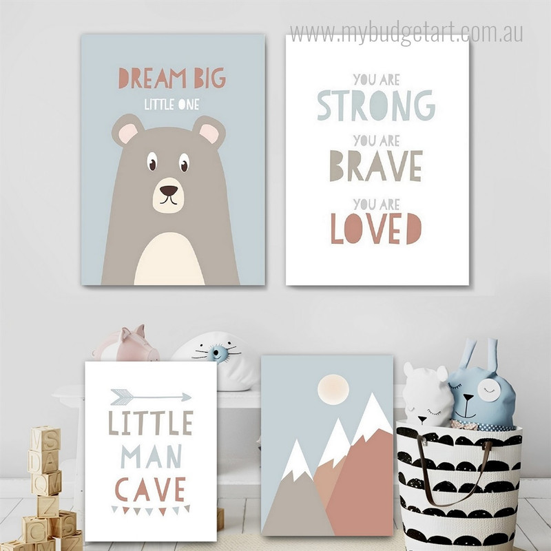 Little Man Cave Kids Quote Framed Artwork Photo 4 Panel Canvas Set for Room Wall Onlay